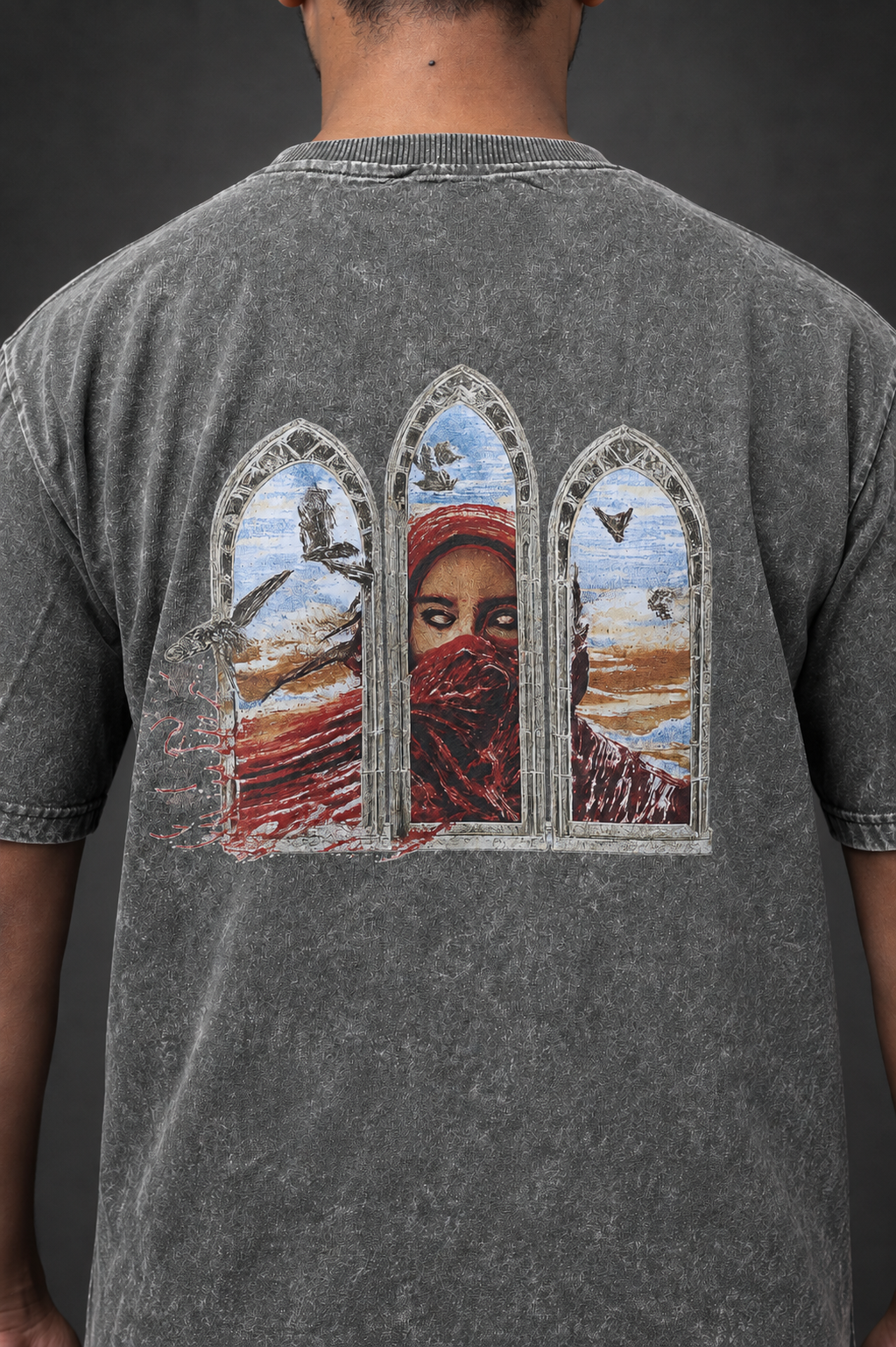 THE WATCHER - Grey down shoulder T shirt