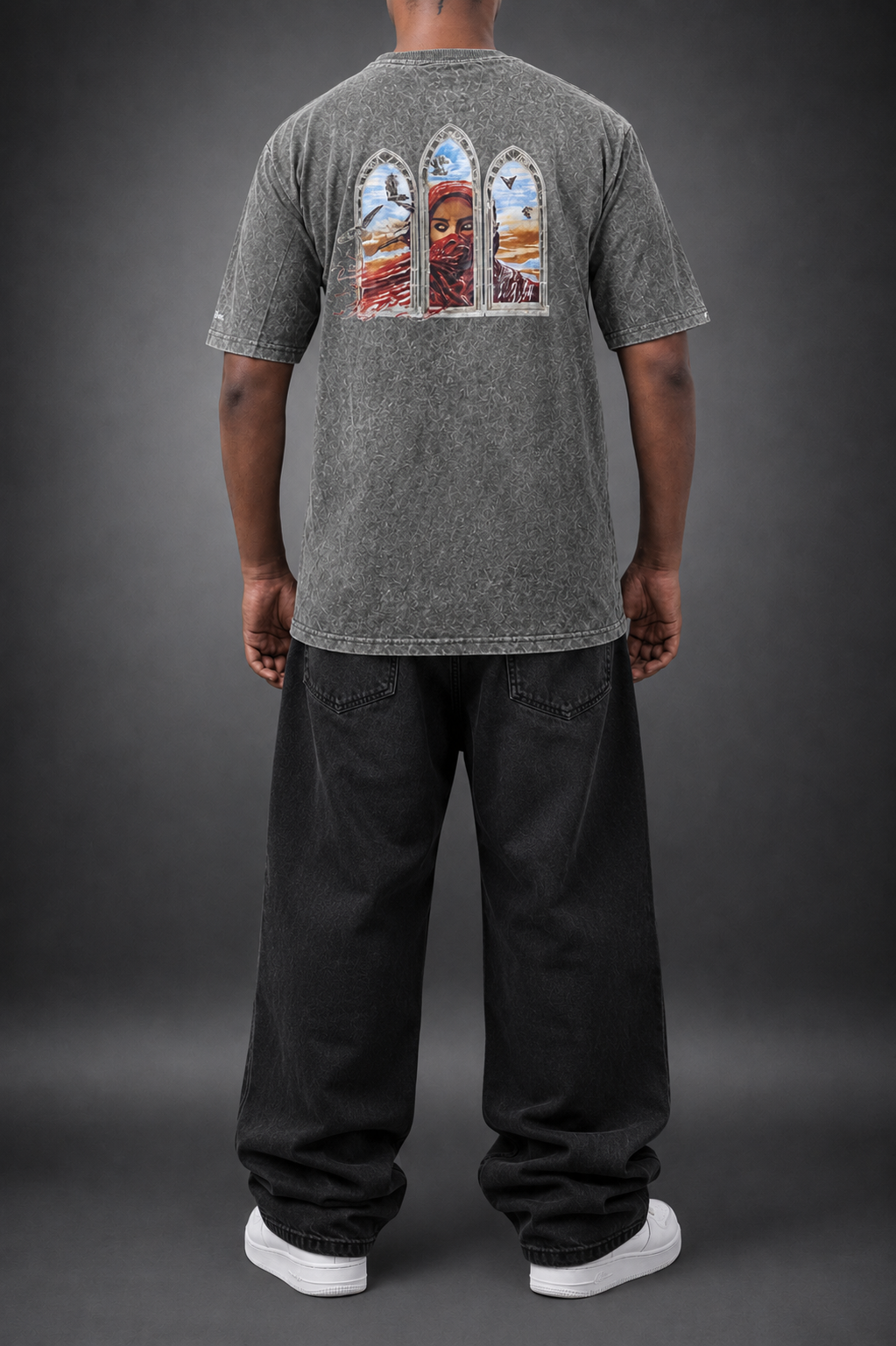 THE WATCHER - Grey down shoulder T shirt