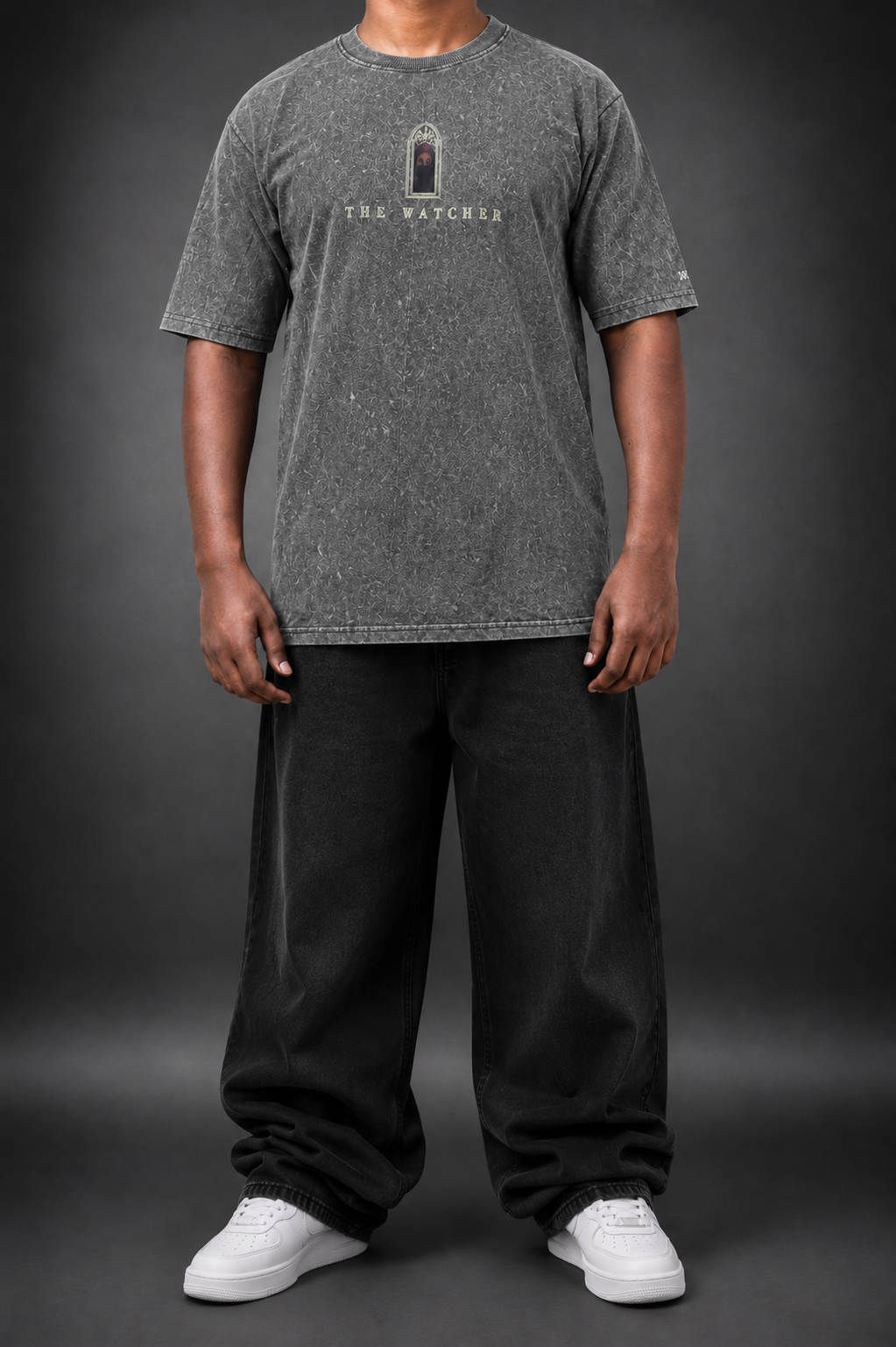 THE WATCHER - Grey down shoulder T shirt