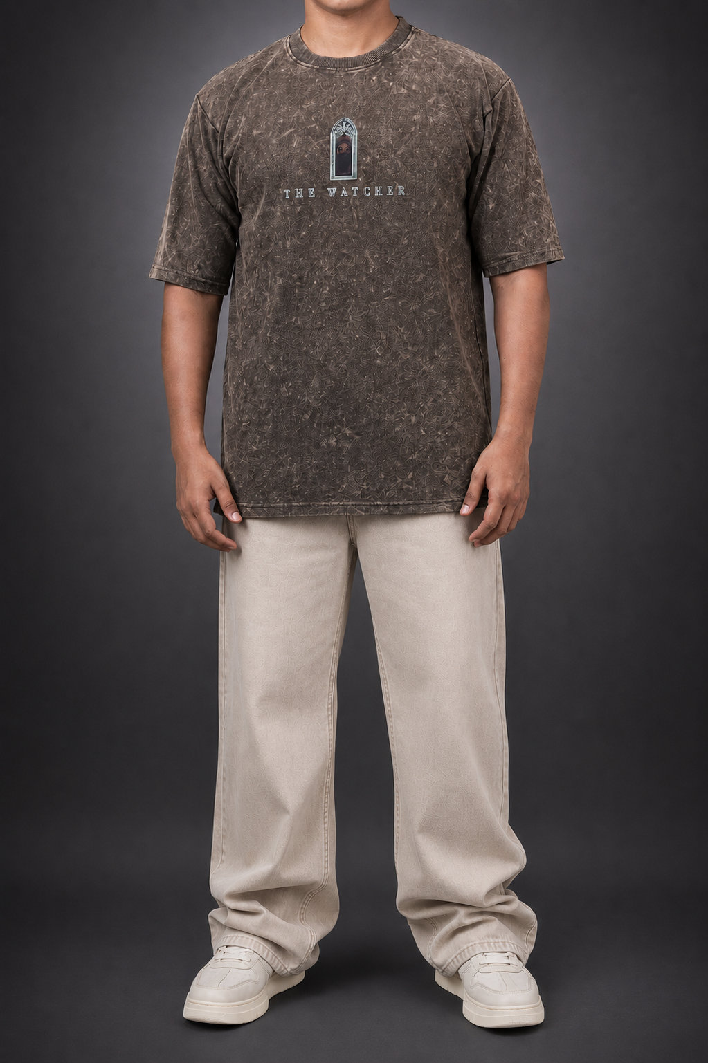 THE WATCHER - Brown down shoulder T shirt