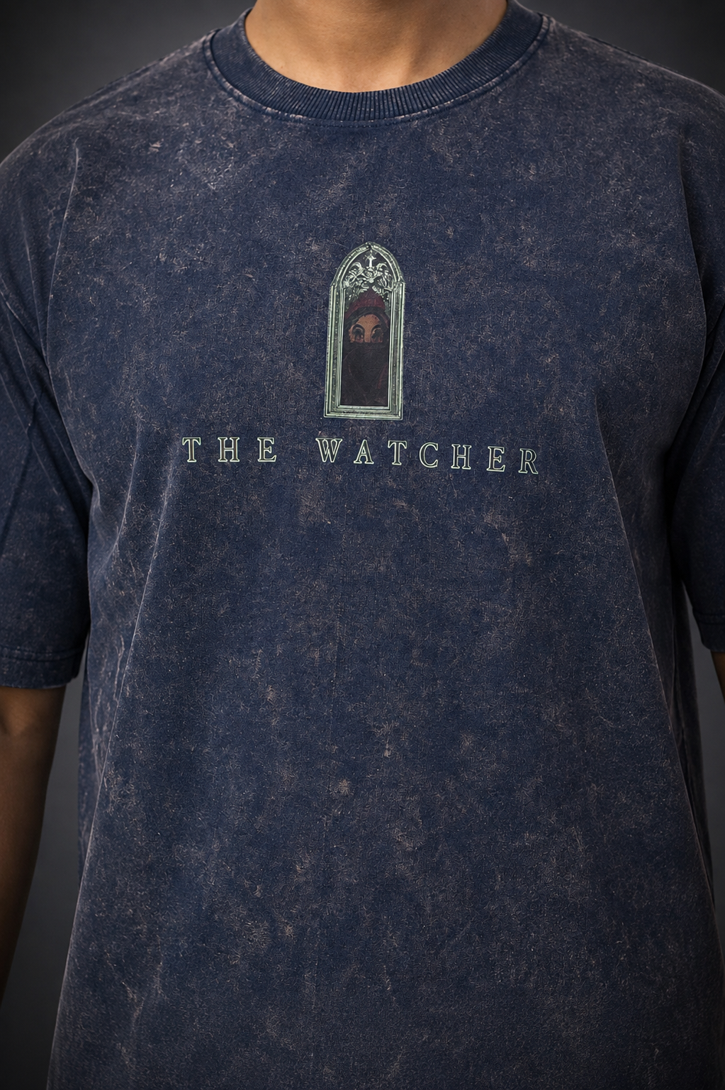 THE WATCHER - Blue down shoulder T shirt