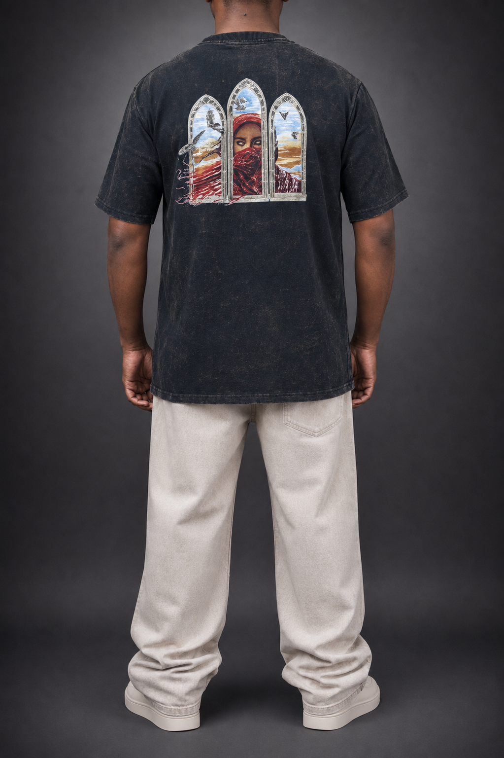 THE WATCHER - Black down shoulder T shirt