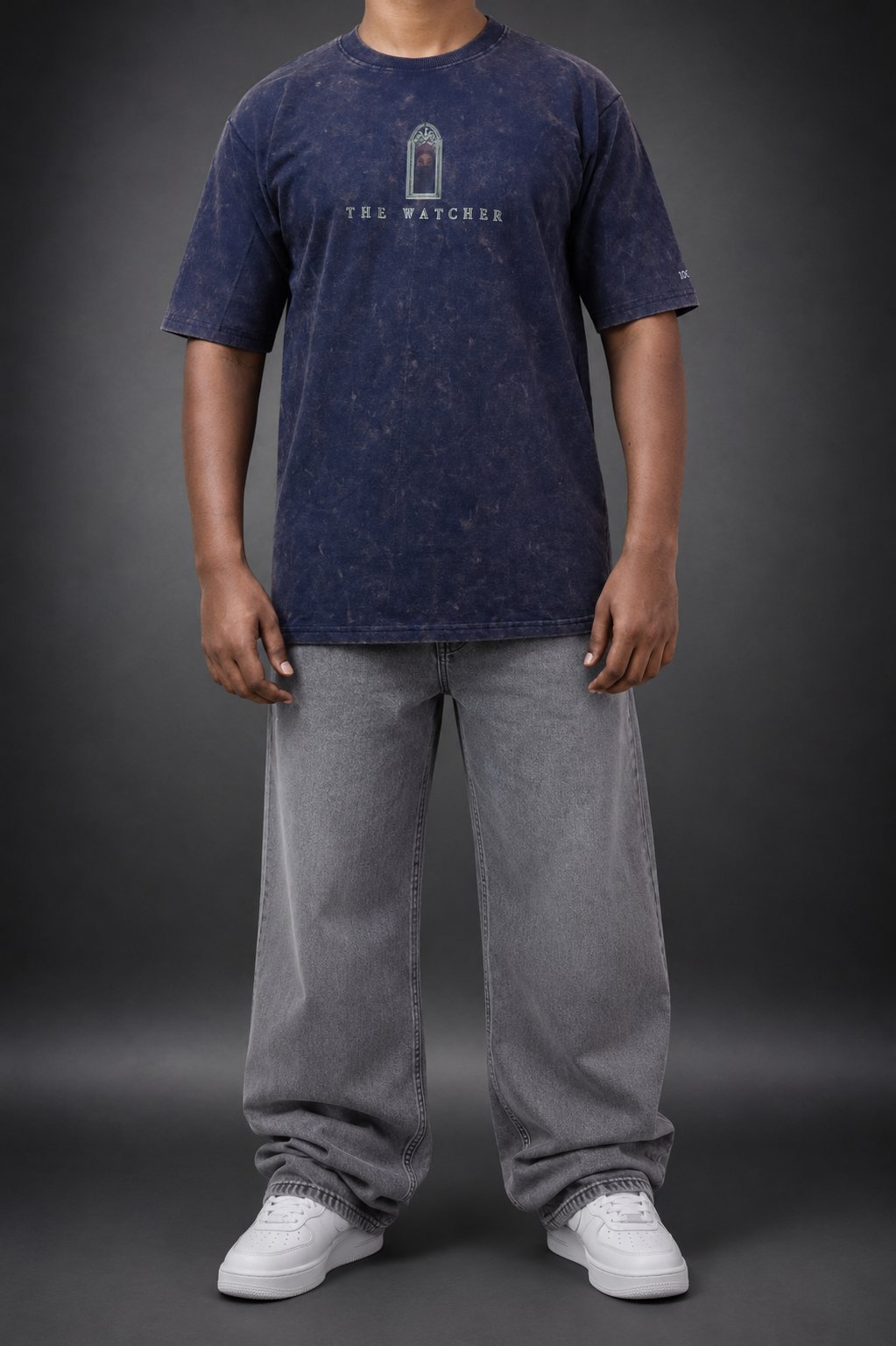 THE WATCHER - Blue down shoulder T shirt