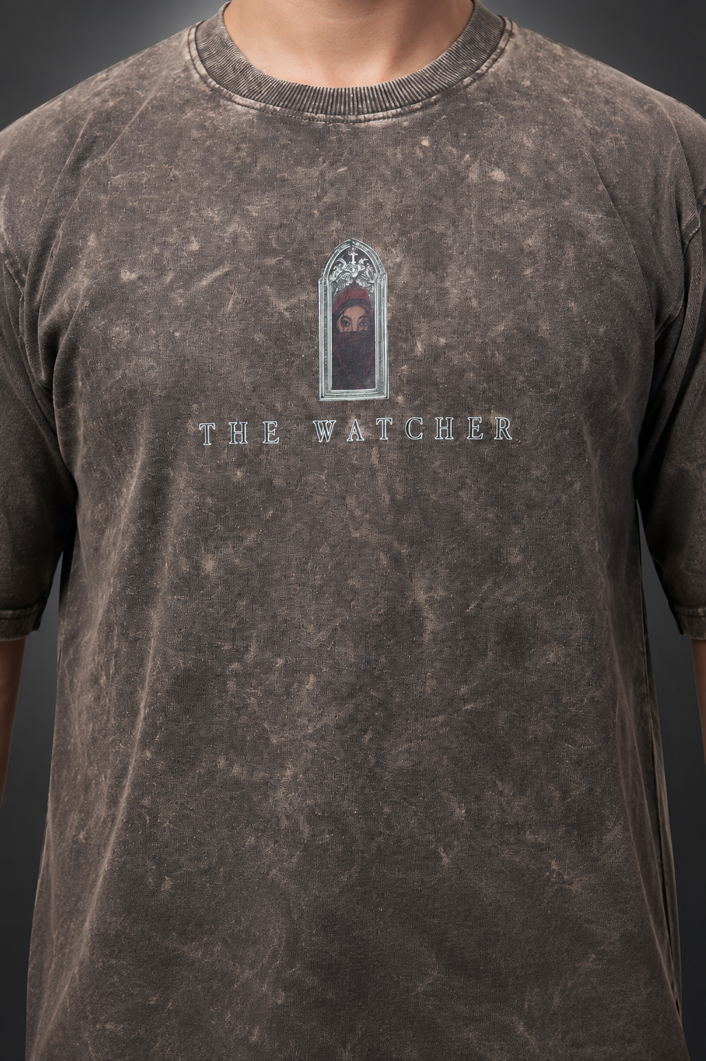 THE WATCHER - Brown down shoulder T shirt