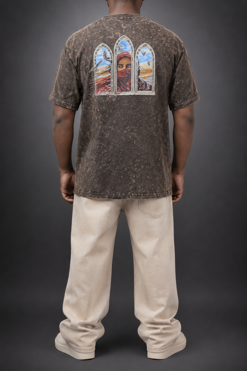 THE WATCHER - Brown down shoulder T shirt