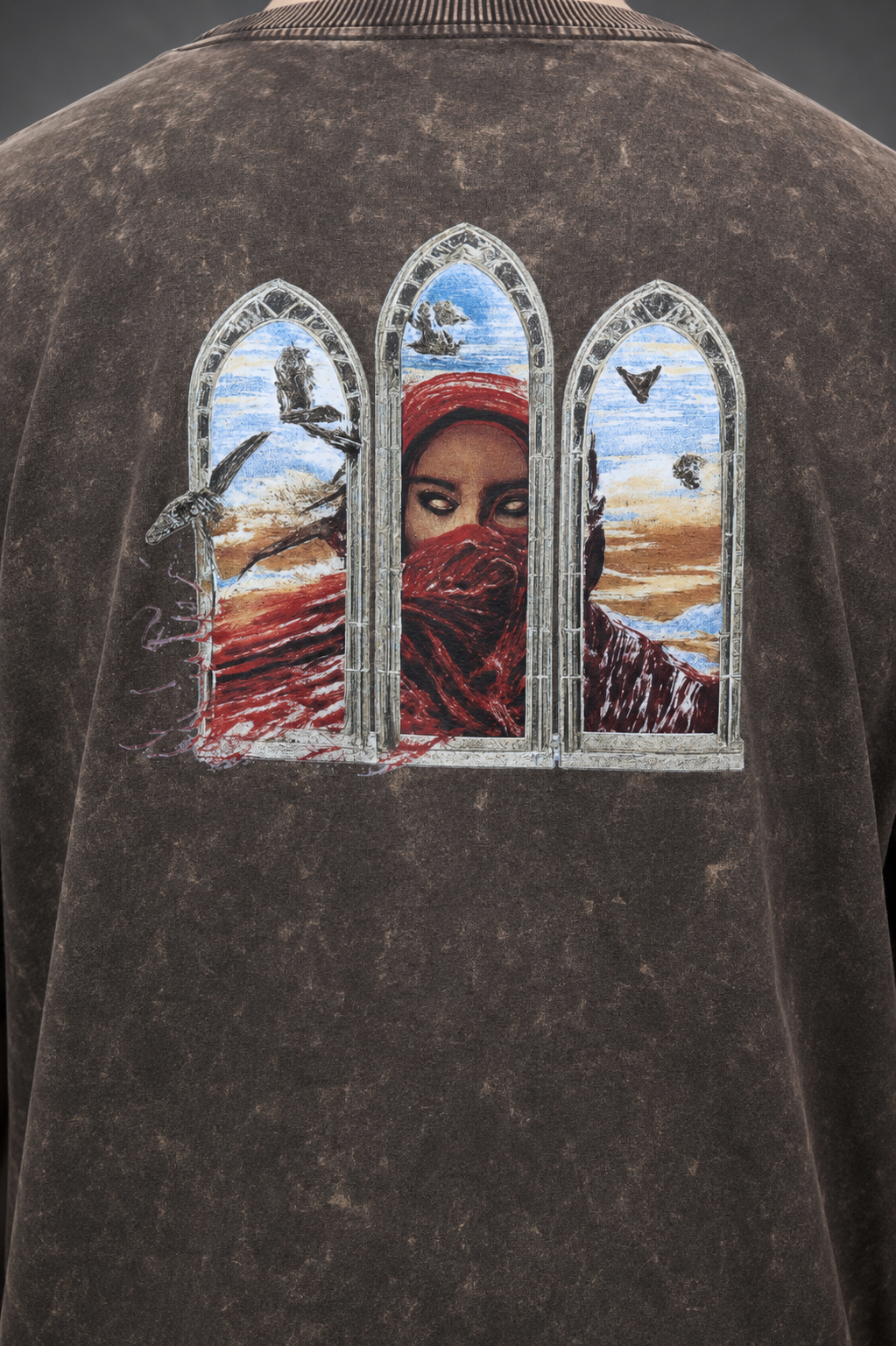 THE WATCHER - Brown down shoulder T shirt