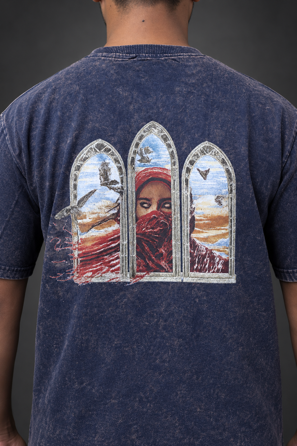 THE WATCHER - Blue down shoulder T shirt
